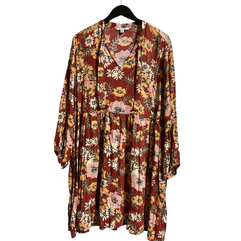 Women's Free Assembly Long Sleeve Floral Dress XXL Red Yellow